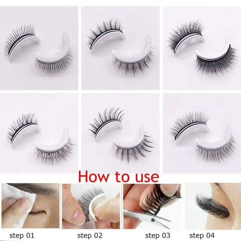 pack of 2 pair Reusable Self-adhesive False Eyelashes 3D Mink Lashes Glue-free Eyelash Extension 3 Seconds to Wear No Glue Needed Lashes